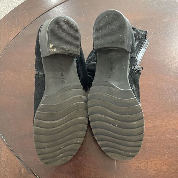 Naturalizer Suede Leather Boots 7.5 Black Faux Fur Lining Round Toe Double Zip - Picture 11 of 11